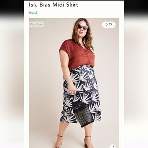 Anthropologie Hutch Palm Print Midi Skirt Black & White